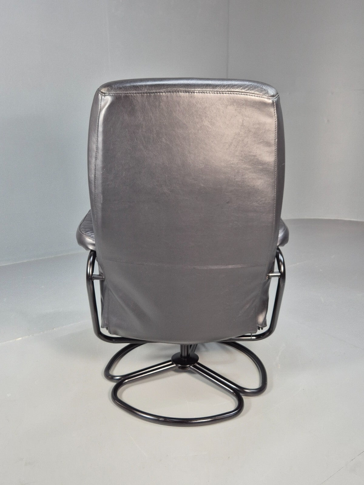 Vintage Danish Black Leather Vinyl Swivel Recline Chair 1980s Retro EB9311 MSWI - UKDK FURNITURE