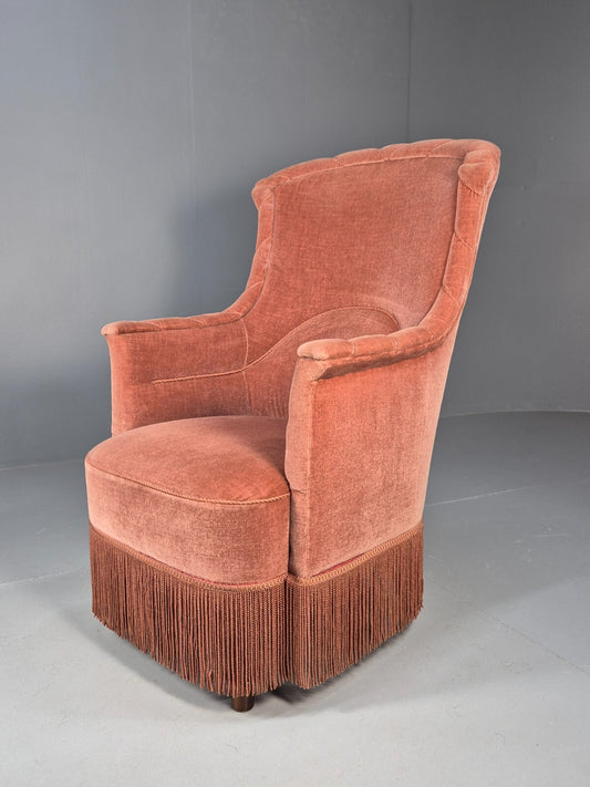 Vintage Pink Aret Deco Danish Tub Chair 1930s Tassels Antique EB9621 VCLO - UKDK FURNITURE
