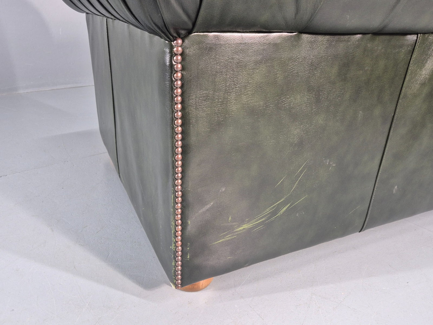 3 Seater Chesterfield Sofa Green Leather Studded Vintage EB11029 VCHE20
