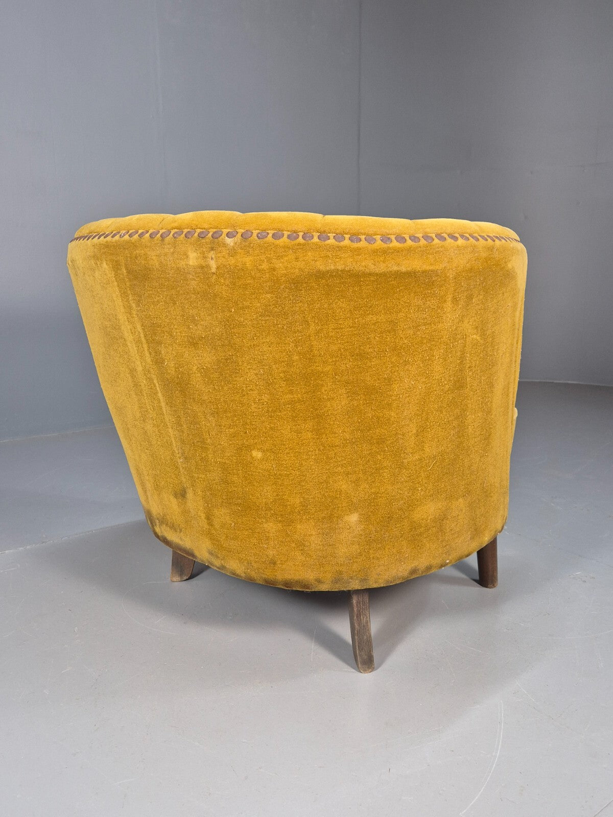 Vintage Danish Art Deco Tub Chair Mustard Velour Shell Back 1940s EB9014 VCLO - UKDK FURNITURE