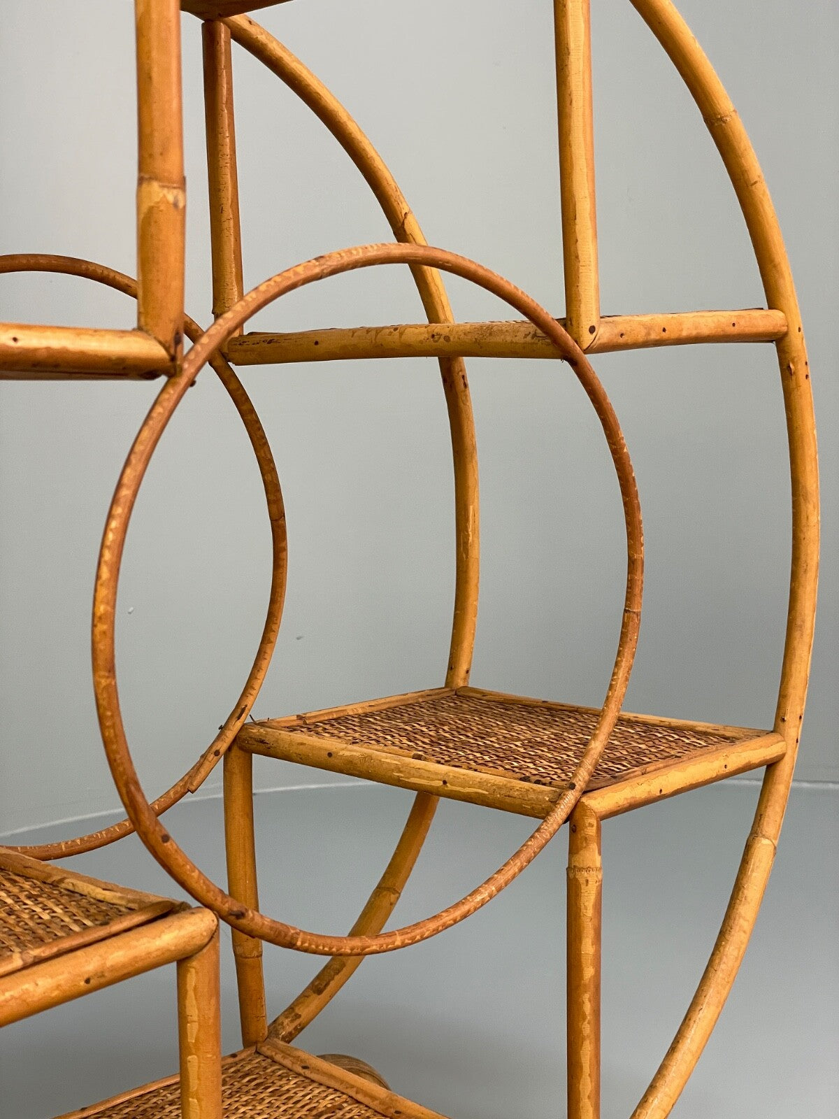 Antique Art Deco Bamboo And Wicker Circular Small Display Shelving EB9737 MWOO - UKDK FURNITURE