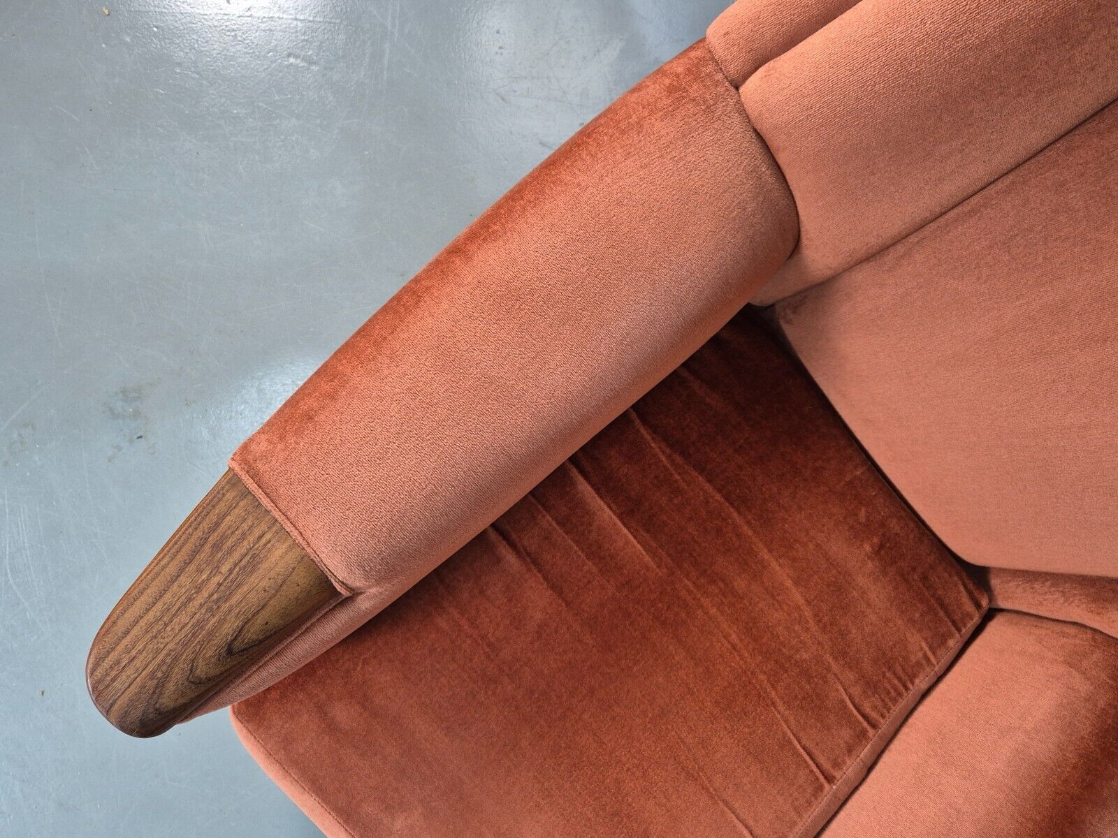 2 Vintage Lounge Chairs Pink Velour Teak Paws 1960s Retro EB8203 MNOR - UKDK FURNITURE