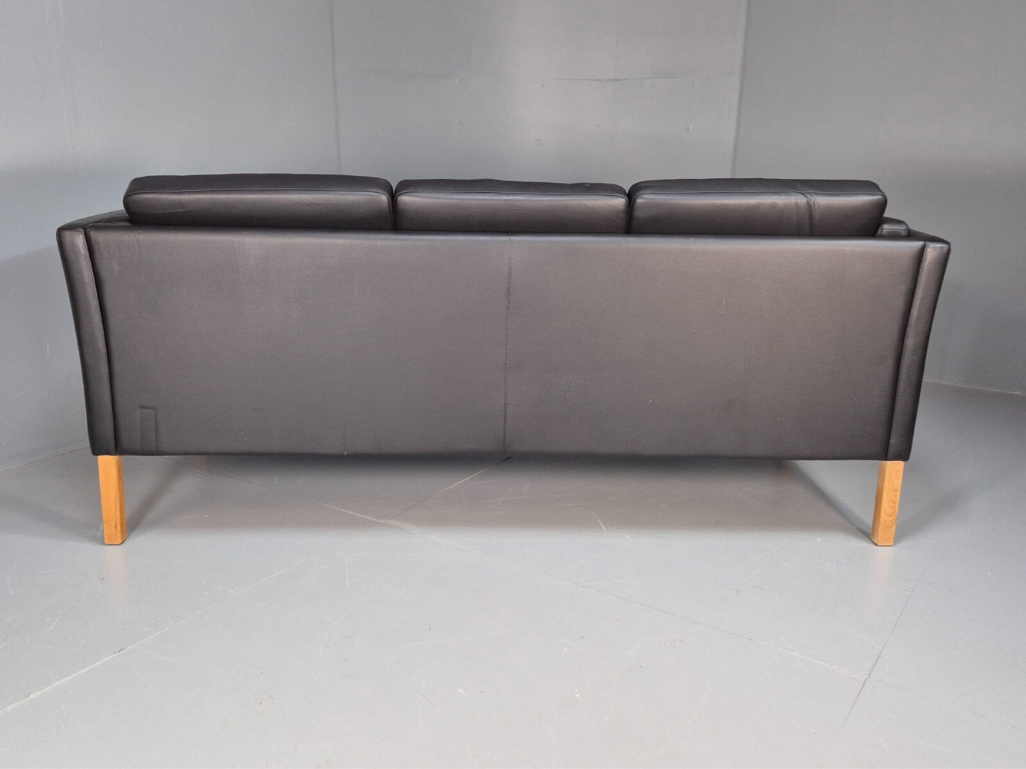 Vintage Danish Black Leather 3 Seat Sofa Retro MCM Style EB9062 M3SS - UKDK FURNITURE
