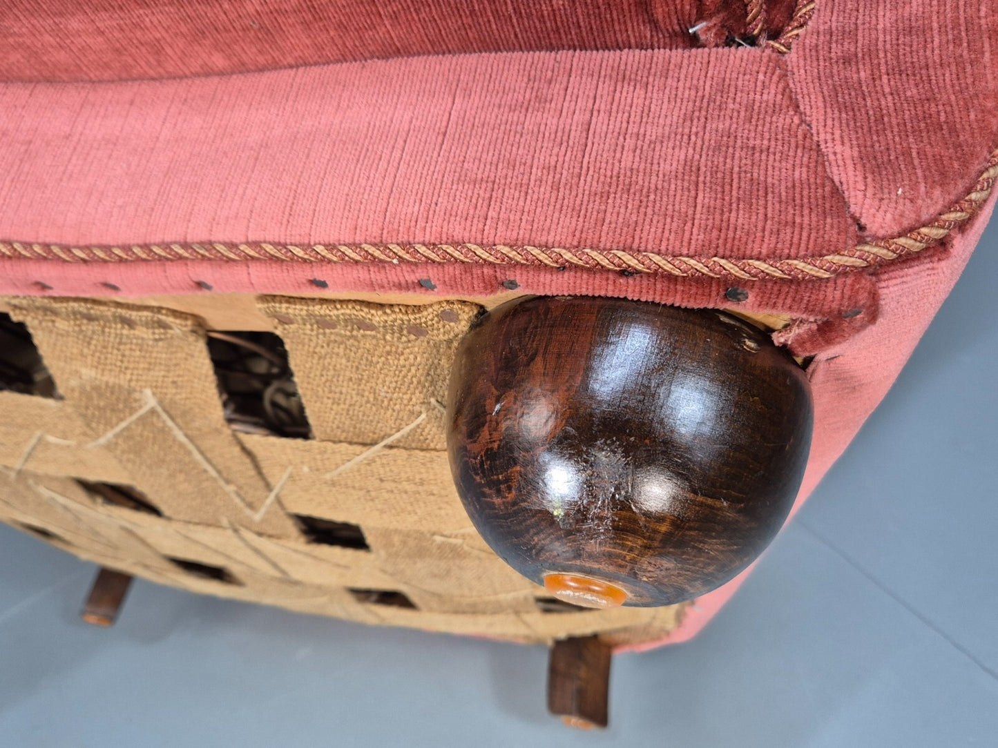 Vintage Danish Art Deco shell back Lounge Chair Pink Velour Bun Feet EB9556 MNOR - UKDK FURNITURE