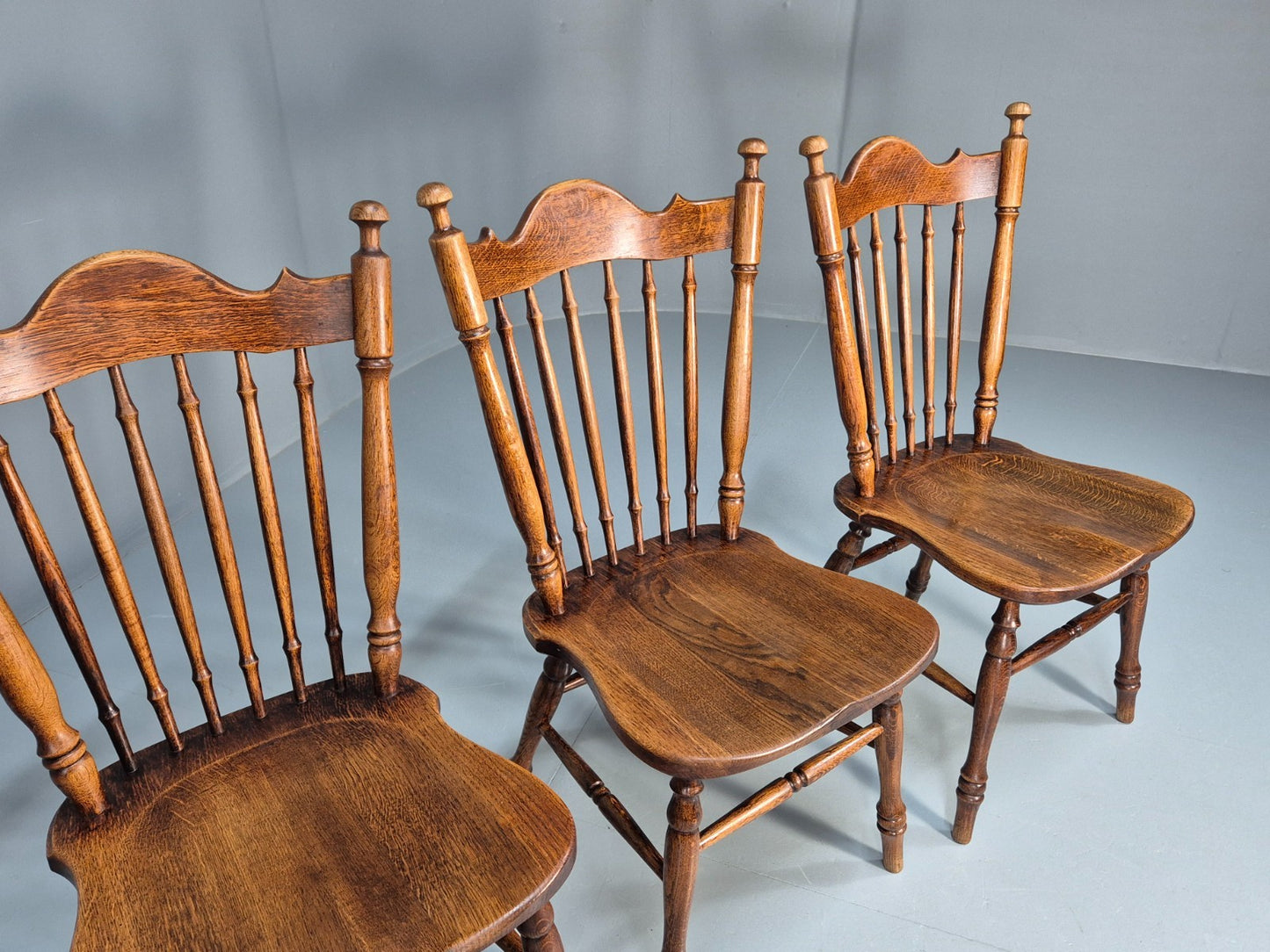 4 Vintage American Windsor Dining Chairs Solid Oak 1900s Antique EB10703 VDIN4