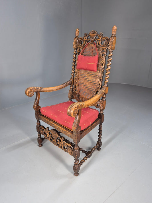 Vintage Danish Baroque Style Elbow Chair Barley Twist Bergere 20th C EB9035 VCAR - UKDK FURNITURE