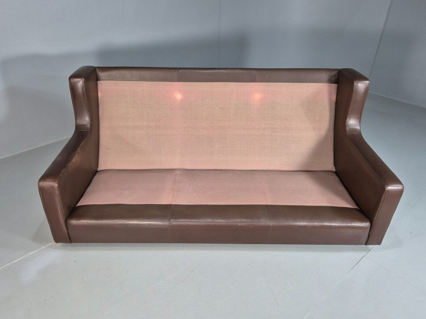 Vintage Danish 3 Seat Sofa Brown Leather Wing Back 1970s Retro MCM EB7977 M3SS - UKDK FURNITURE