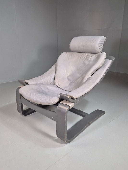 Vintage Swedish Lounge Chair Leather Krokken Fribytter Retro MCM EB7439 MBEN - UKDK FURNITURE