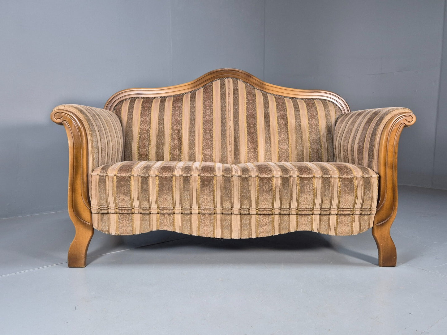 Vintage Danish Empire Style 2 Seat Settee Brown and Cream Antique EB9541 V2SS - UKDK FURNITURE