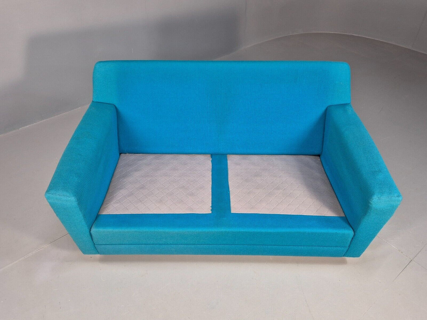 Vintage Danish 2 Seat Sofa Blue Wool Sled Base 1960s MCM Retro EB1372 M2SS - UKDK FURNITURE