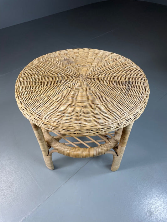 EB5299 Wicker 2 tier Circular Side/ Lamp Table, Retro, Vintage VWOO - UKDK FURNITURE