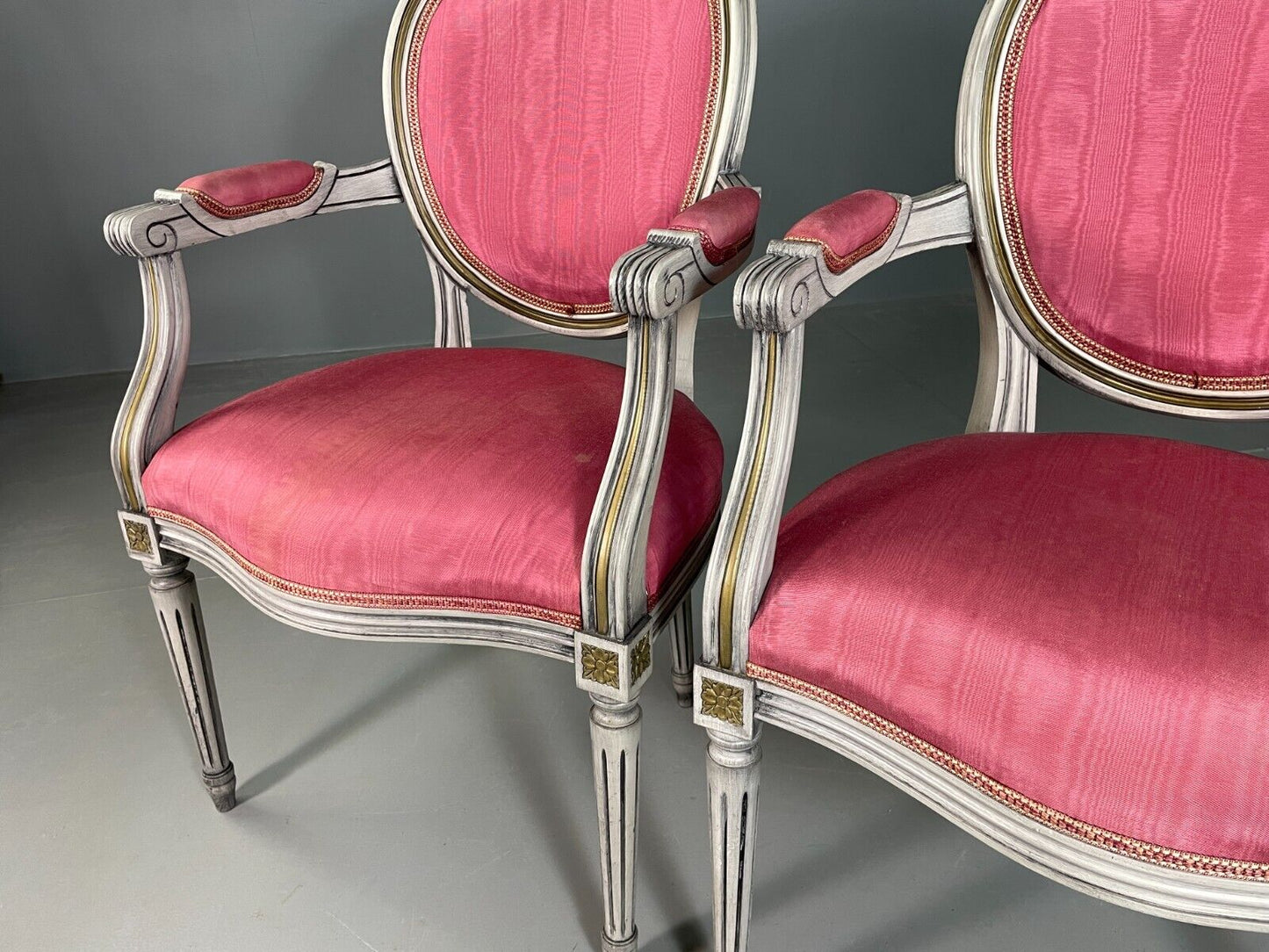 2 Vintage Danish Fauteuils Pink Blue Louis XIV Antique Style EB6755 VCLO - UKDK FURNITURE