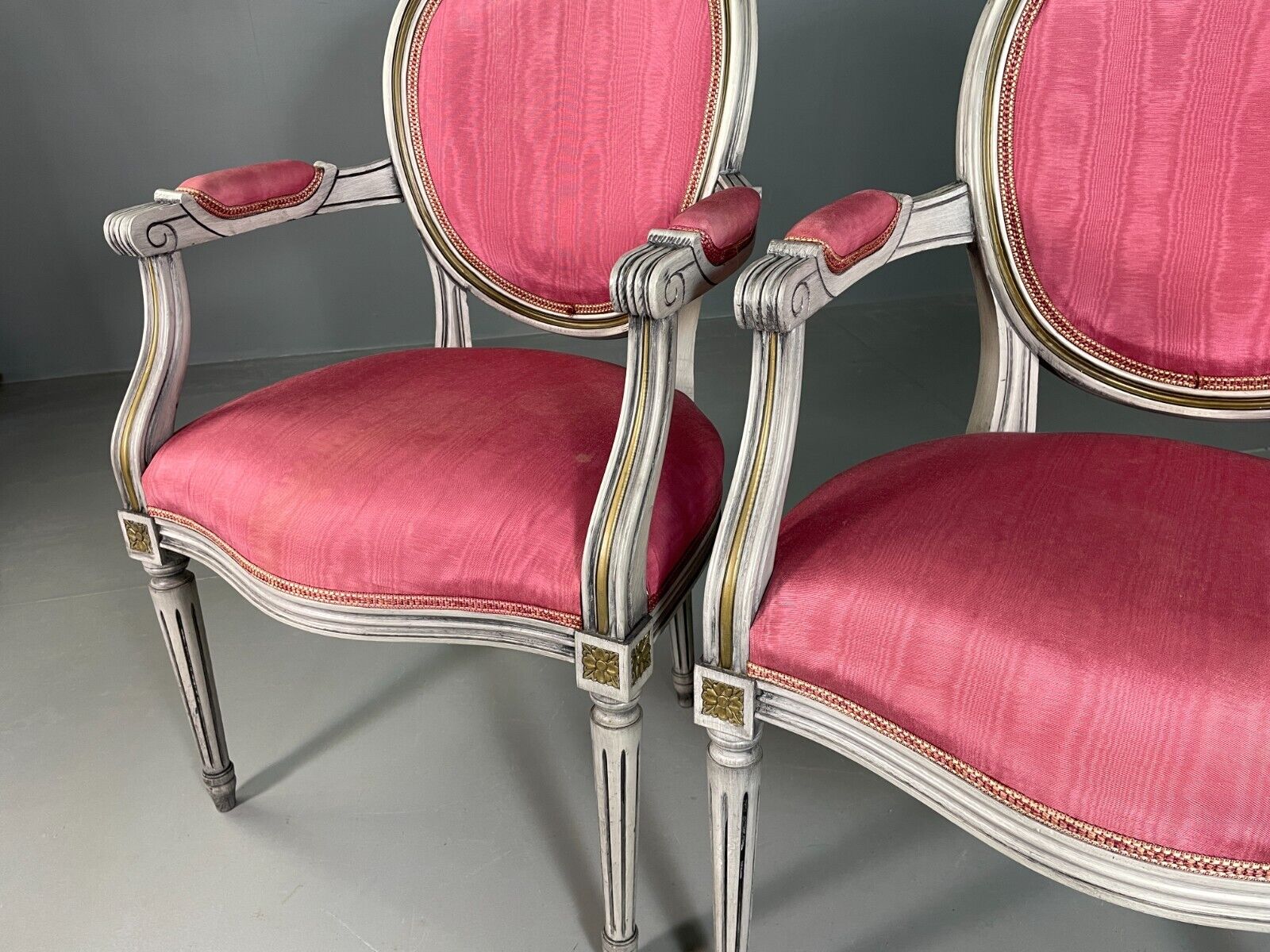 2 Vintage Danish Fauteuils Pink Blue Louis XIV Antique Style EB6755 VCLO - UKDK FURNITURE