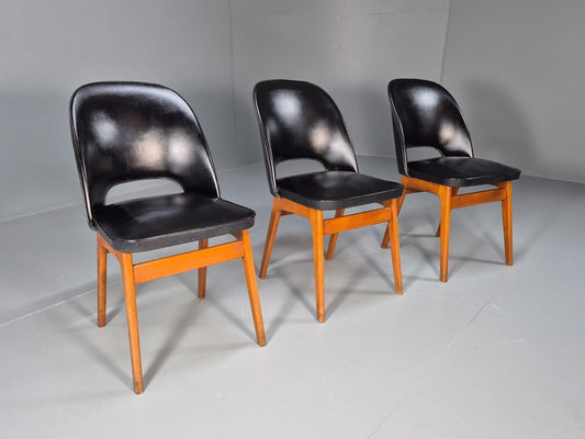 Vintage Black Vinyl Dining Chairs Set of Three Retro Seating EB8858 MDIN - UKDK FURNITURE