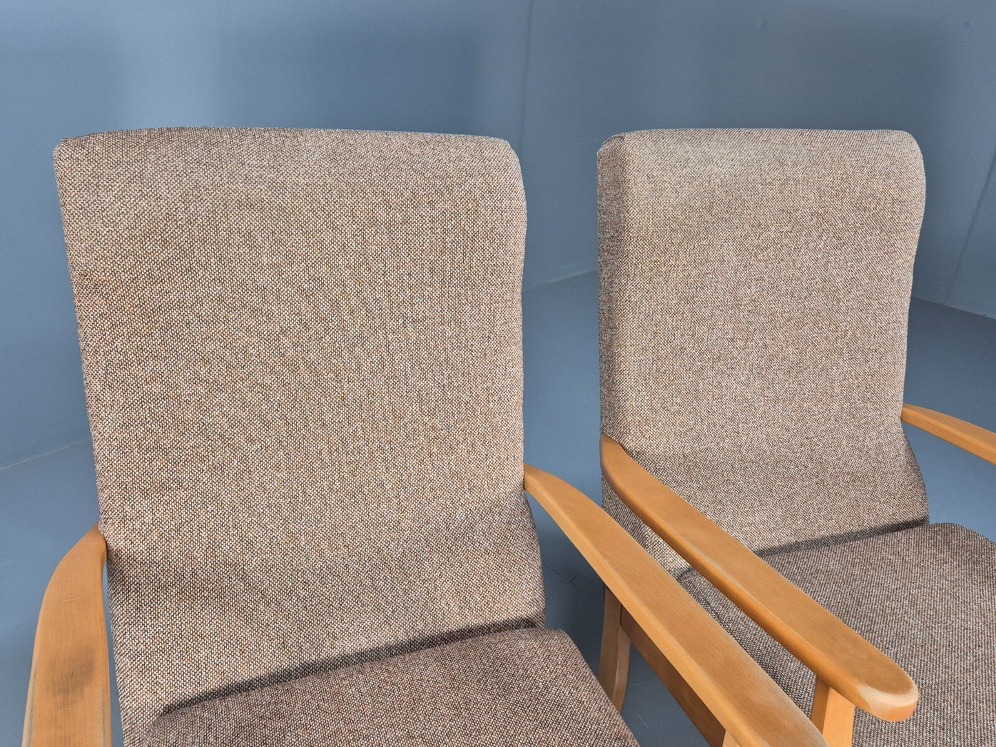 Vintage Oatmeal Armchairs Beech Frame Pair Retro Design EB9489 MNOR - UKDK FURNITURE