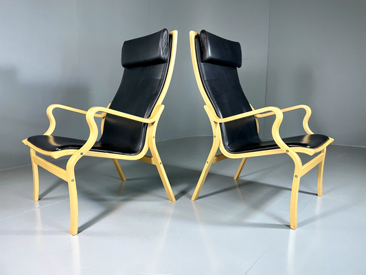 2 Danish Leather Chairs Bentwood Ostergaard Vintage Retro MCM EB5762 MBEN1