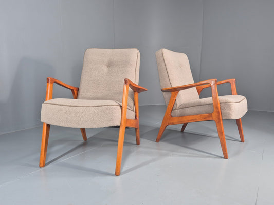 2 Vintage Mid Century Lounge Chairs Teak Frames New Upholstery EB11086 MNOR1