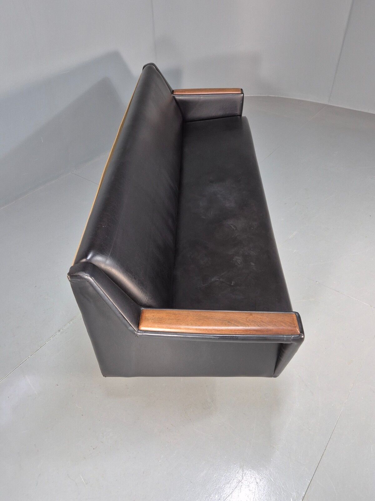 Vintage Danish Sofa Bed Black Vinyl Teak Paws Legs Reupholstery MCM EB7273 M4SS - UKDK FURNITURE