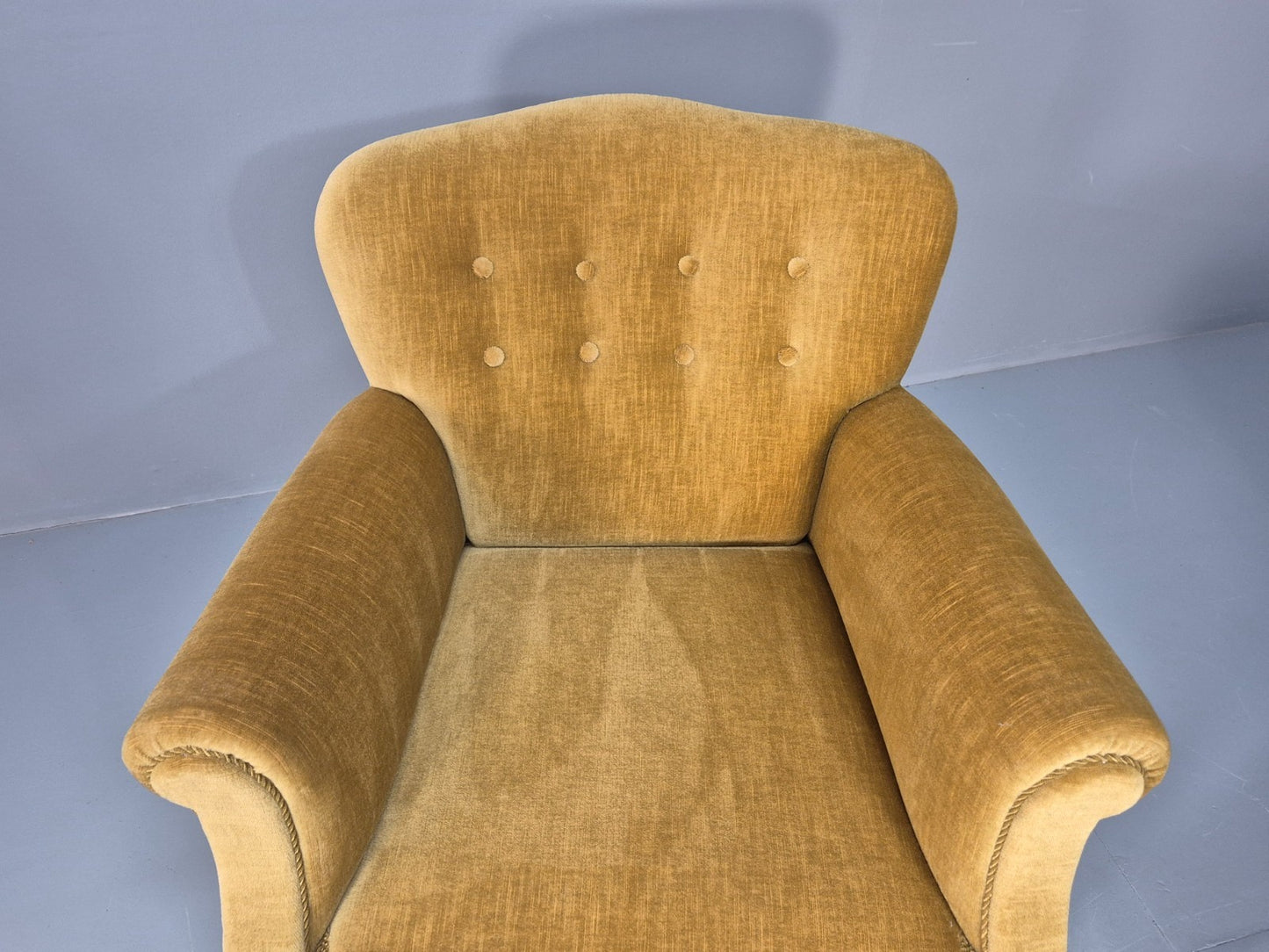 2 Art Deco Cottage Chairs Vintage Danish Gold Velour 1940s EB10737 VCLO17