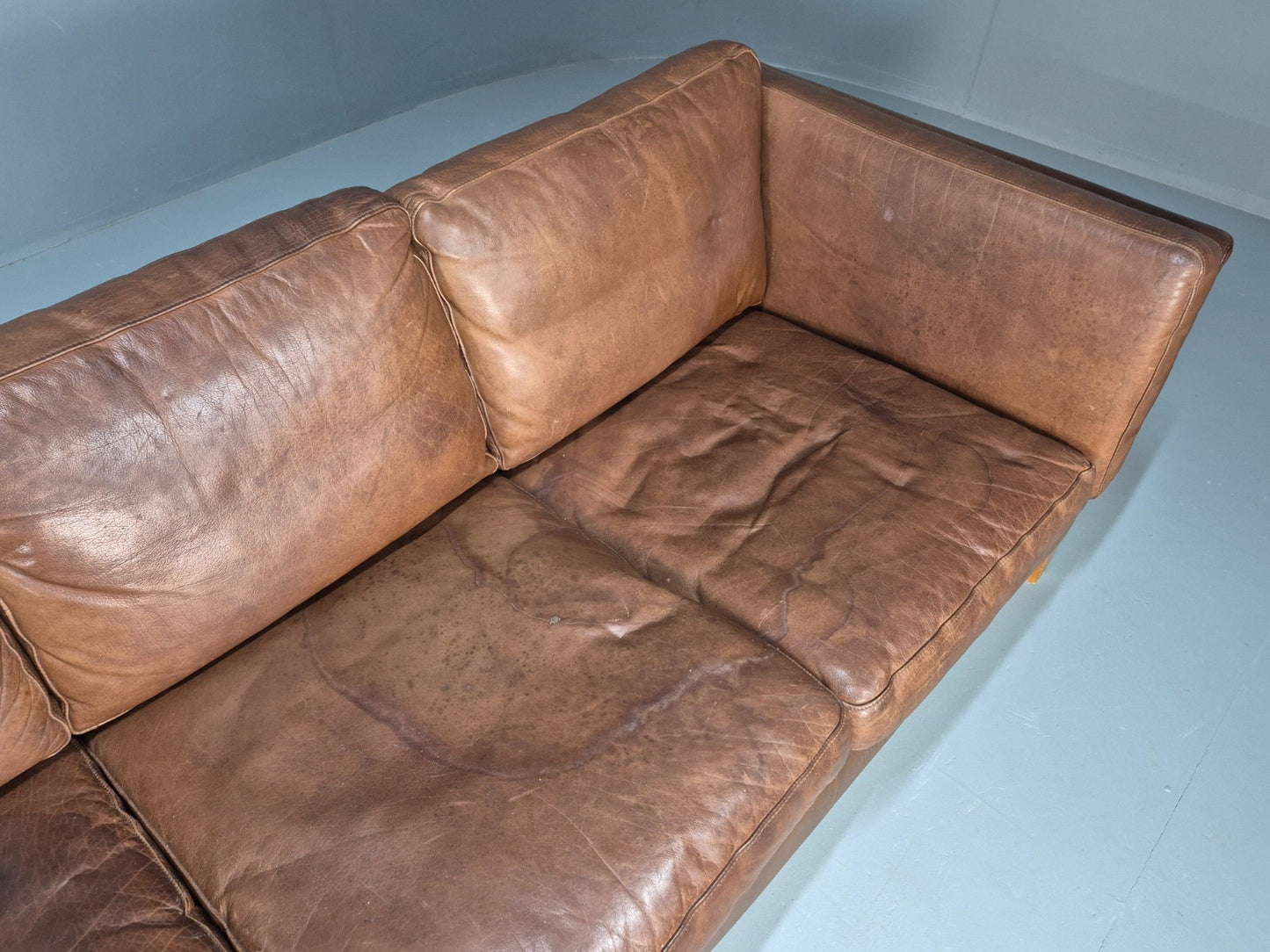 Mid Century Three seater Sofa Brown Leather Vintage Danish 1970s EB10077 M3SS12