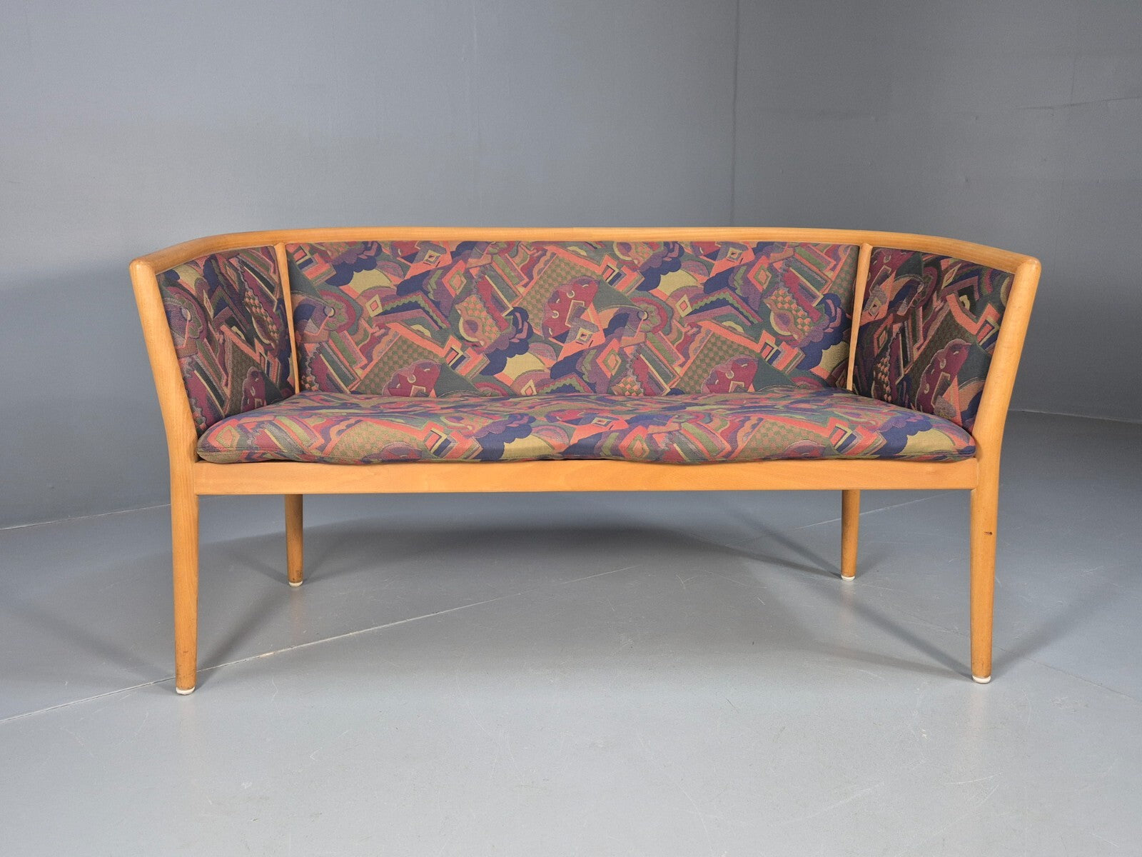 Vintage 2 Seater Sofa Curved Beech Frame Multicoloured 1980s Danish EB9290 M2SS - UKDK FURNITURE