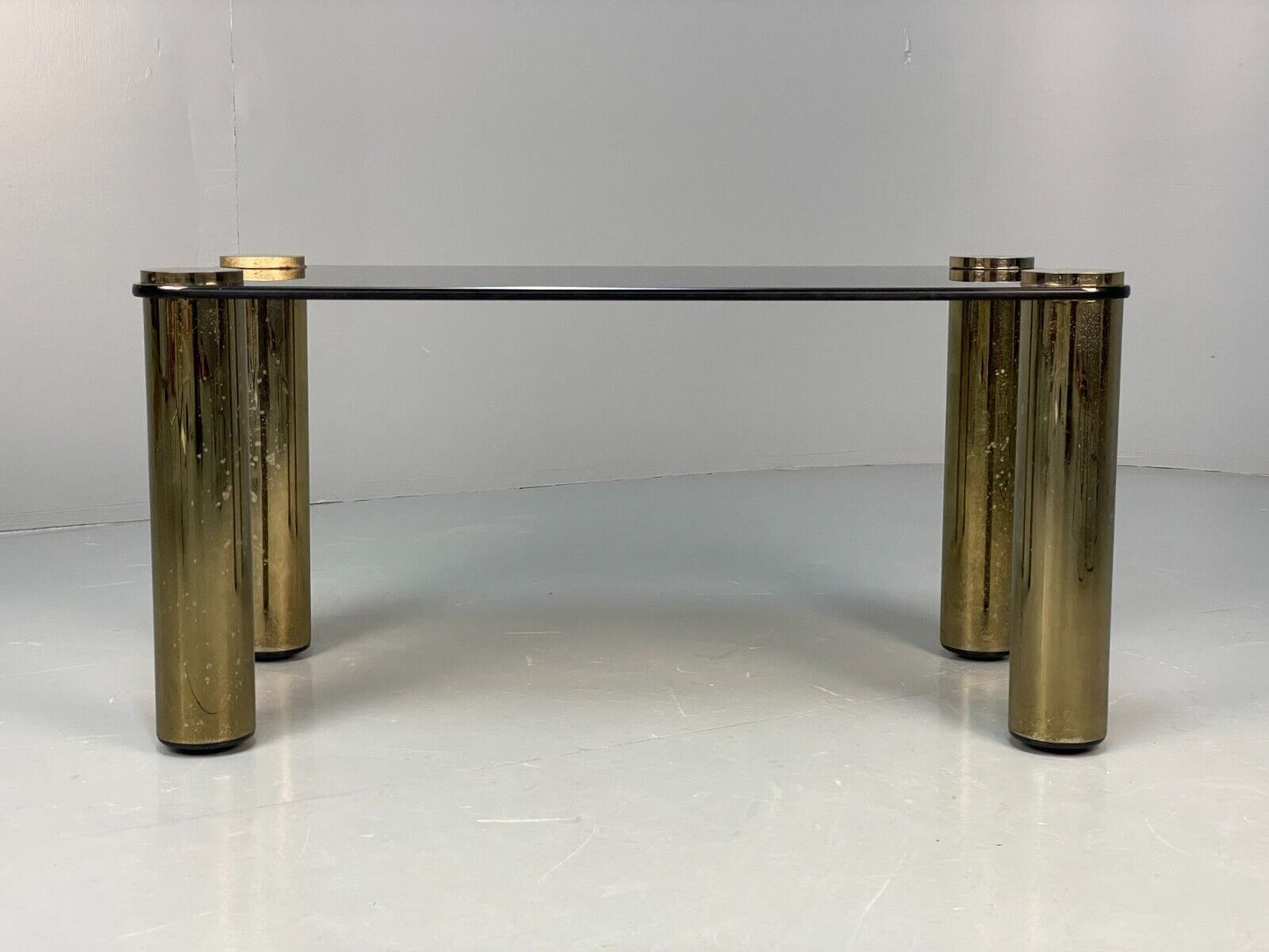 Vintage Rectangular Coffee Table Brass & Smoked Glass Zanuso Style EB8687 MWOO - UKDK FURNITURE