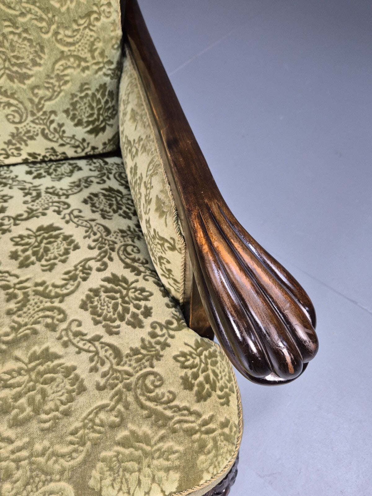 Vintage Danish Lounge Chair Antique Baroque Style Green Moquette EB9647 VCLO - UKDK FURNITURE