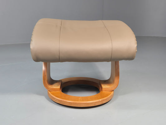 Vintage Stressless Style Footstool Beige Leather Blonde Wood EB11606 MFOO1