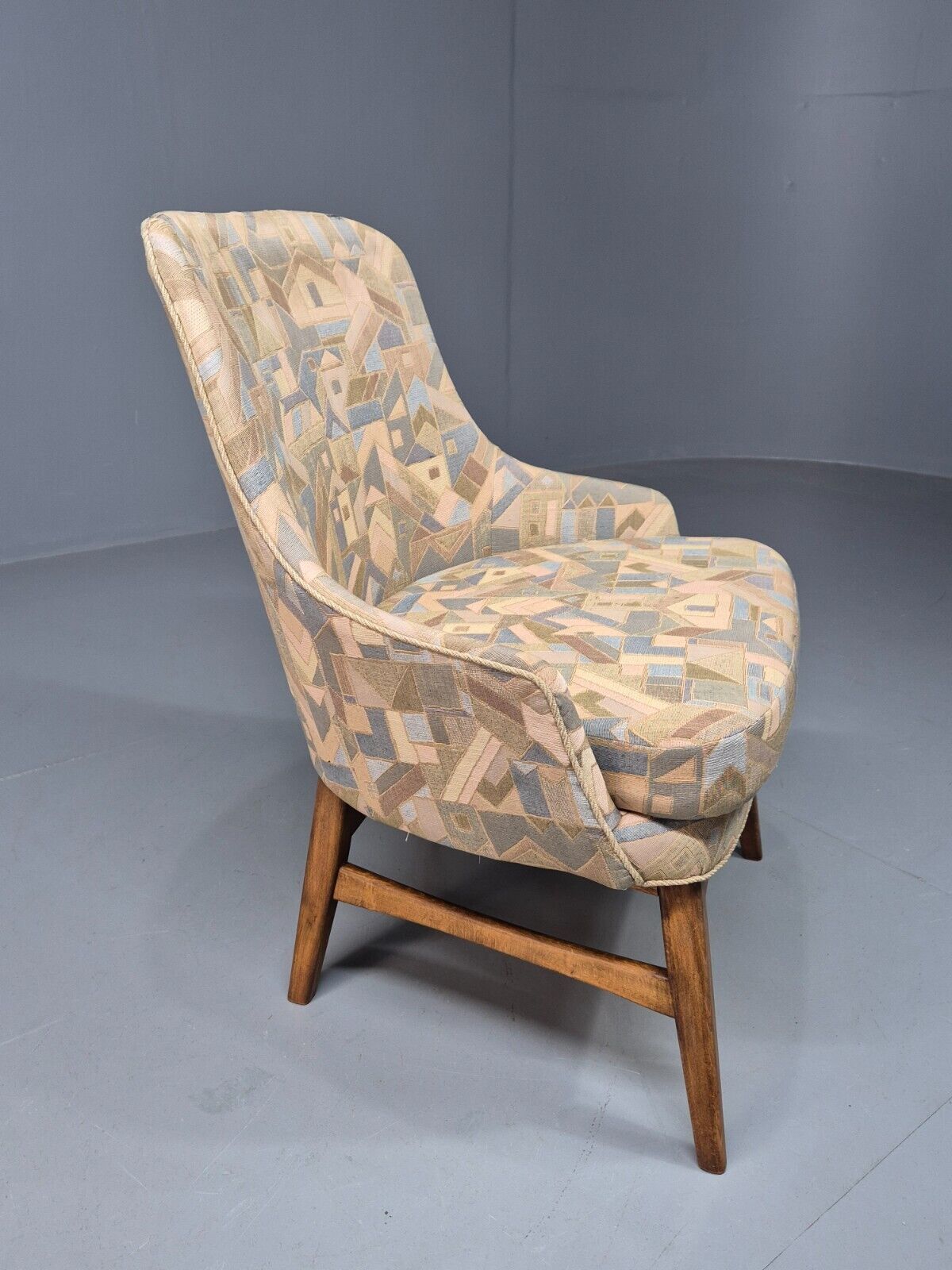Vintage Danish Lounge Chair Multi Coloured Curved Retro 1950s MCM EB8253 MNOR - UKDK FURNITURE