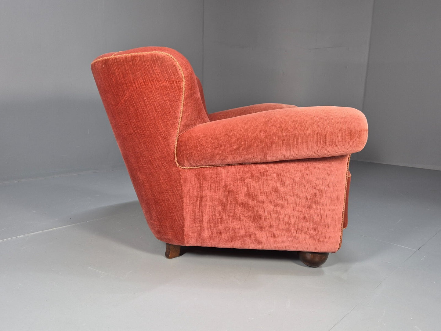 Vintage Danish Art Deco shell back Lounge Chair Pink Velour Bun Feet EB9556 MNOR - UKDK FURNITURE