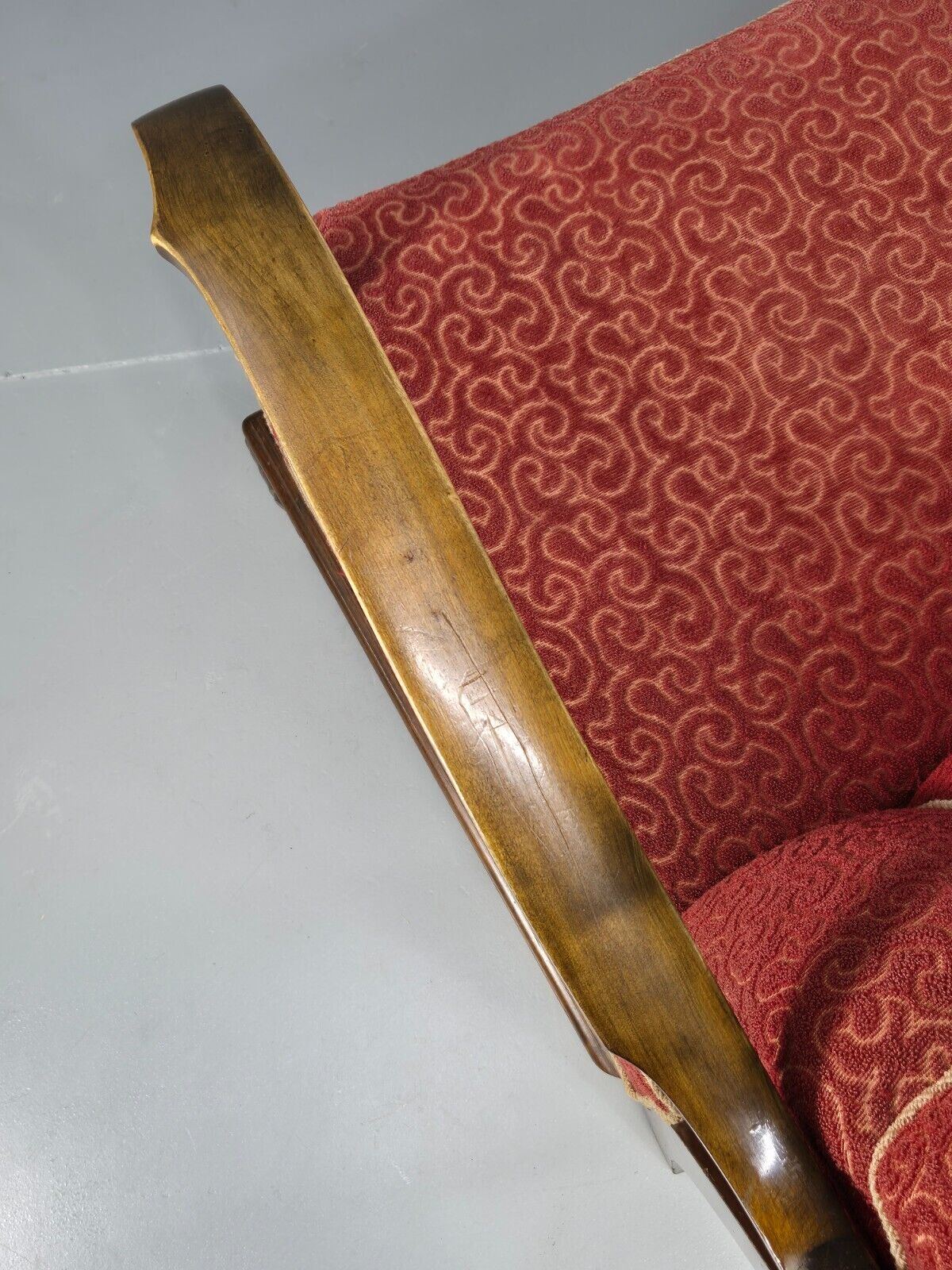 Vintage Danish Lounge Chair Red Moquette Beech Frame 1920s Antique EB8939 VCLO - UKDK FURNITURE