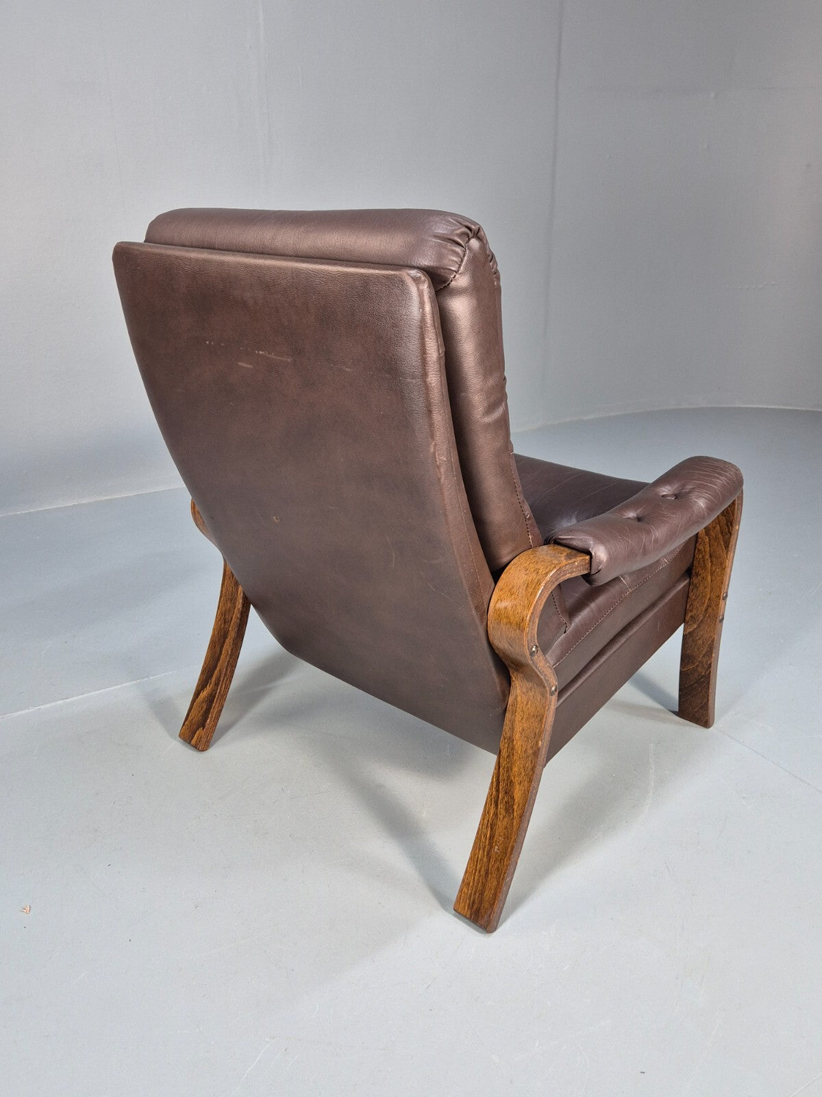 Vintage Danish Brown Leather and Vinyl Chair Bentwood Retro MCM EB9280 MNOR - UKDK FURNITURE