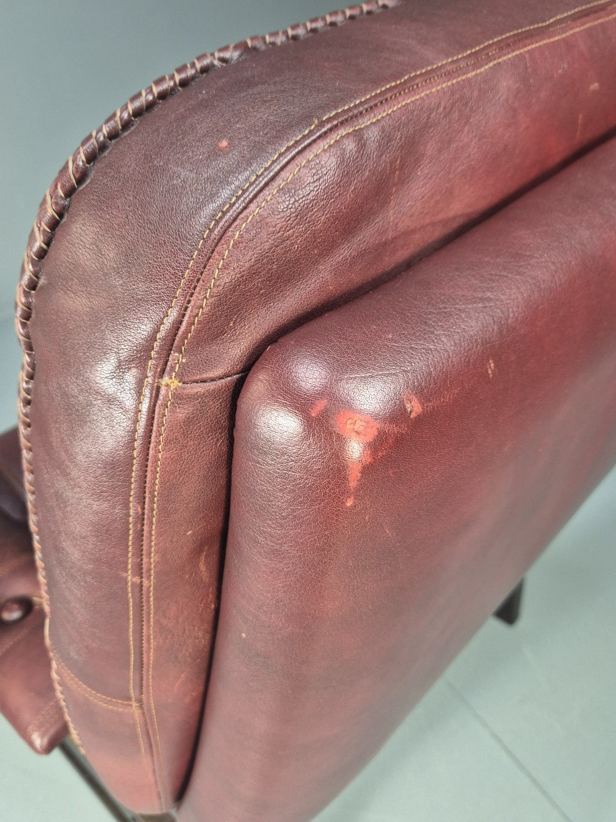 Vintage Danish Burgundy Leather 1980s Retro Lounge Chair MCM EB9793 MNOR - UKDK FURNITURE