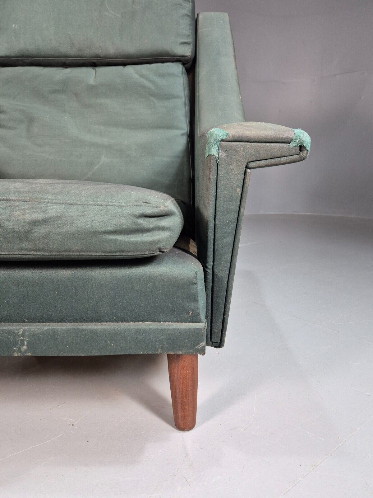 Mid Century Danish Lounge Chair Teak Legs Green Fabric Retro 1960s EB7444 MNOR - UKDK FURNITURE