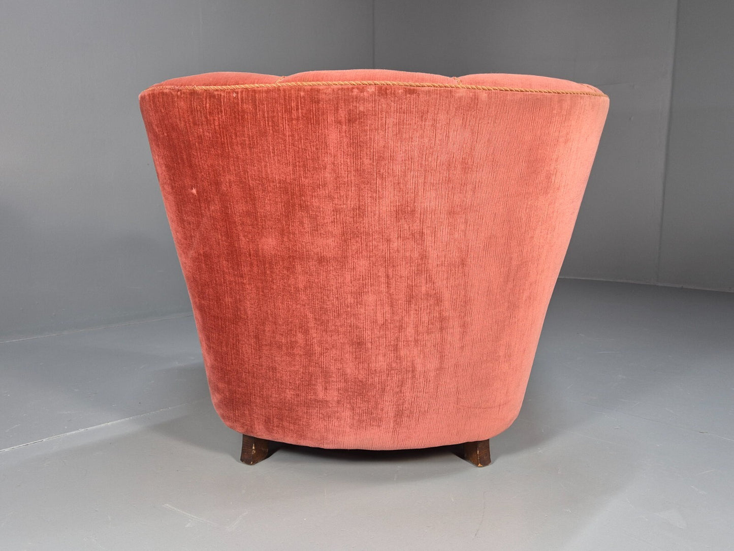 Vintage Danish Art Deco shell back Lounge Chair Pink Velour Bun Feet EB9556 MNOR - UKDK FURNITURE
