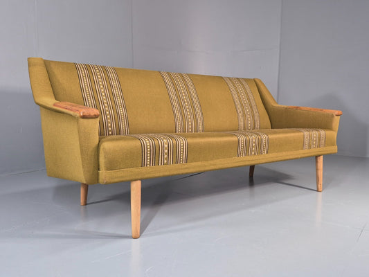 Vintage Three Seater Settee Danish Wool Oak Details 1970s Retro EB11359 M3SS1