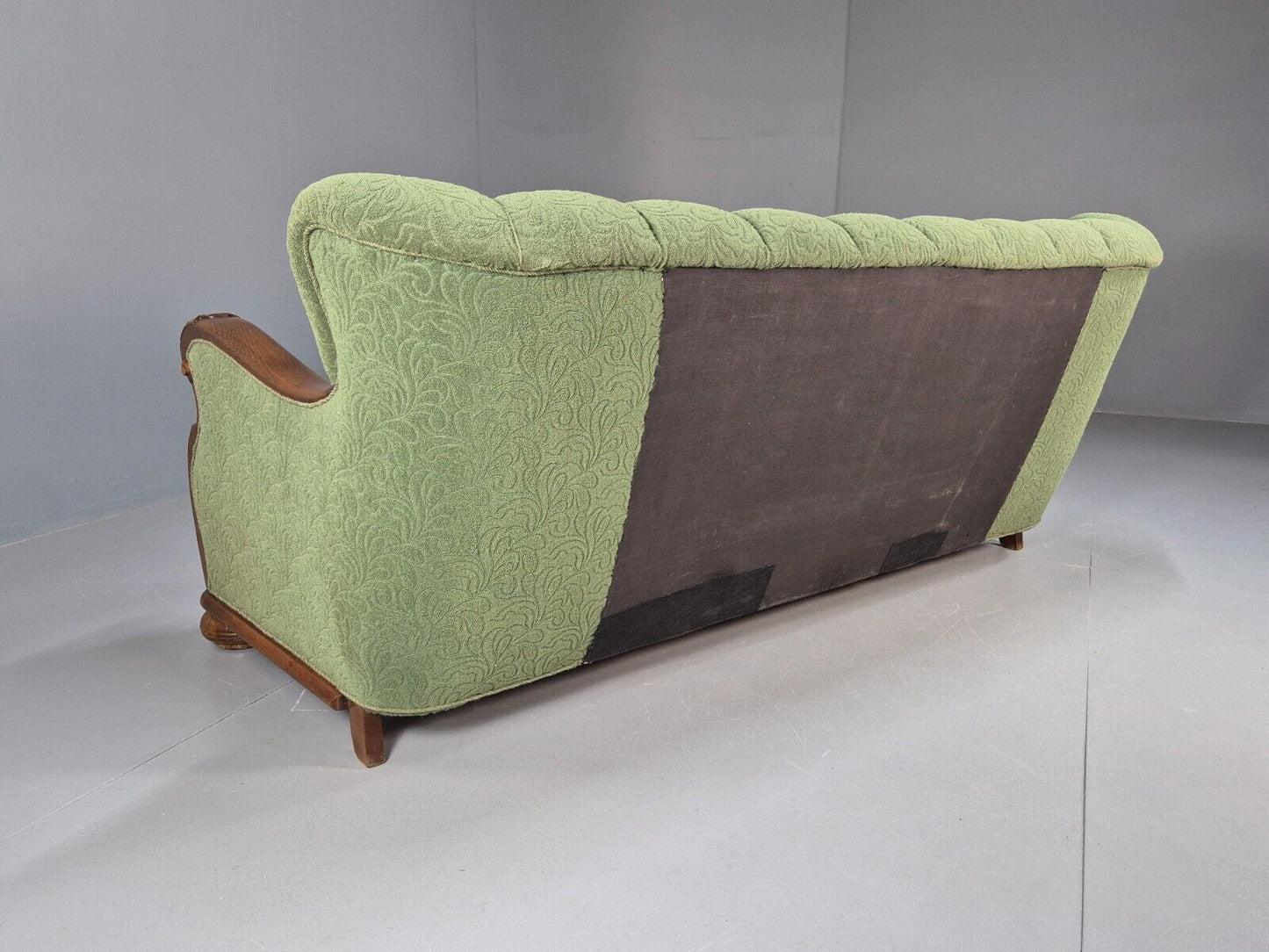 Vintage Danish Art Deco Sofa Oak Frame Green Moquette 1940s Antique EB8953 V3SS - UKDK FURNITURE