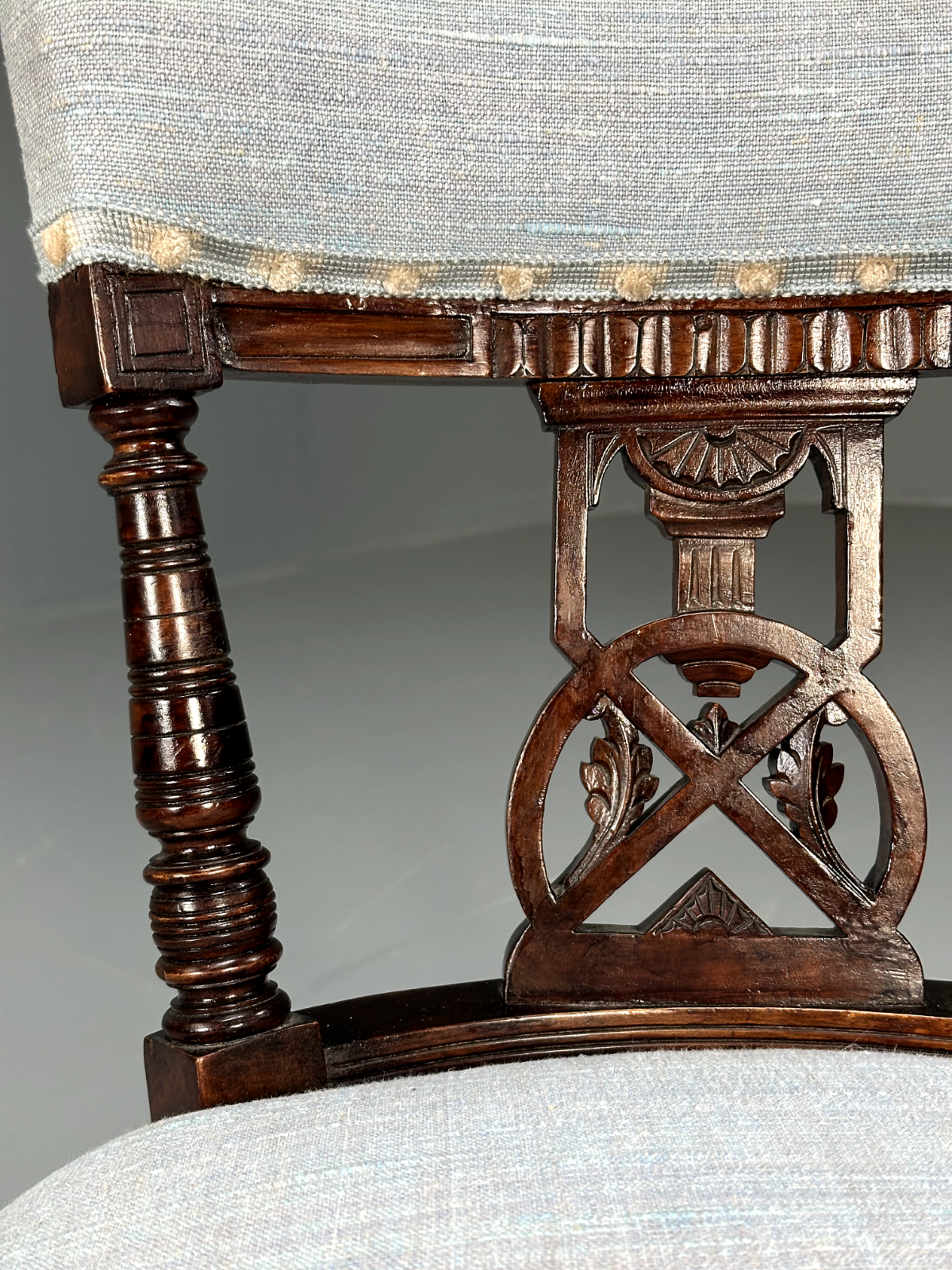 Vintage Lounge Chair Light Blue Mahogany Edwardian Nursing Chair EB9168 VCLO - UKDK FURNITURE