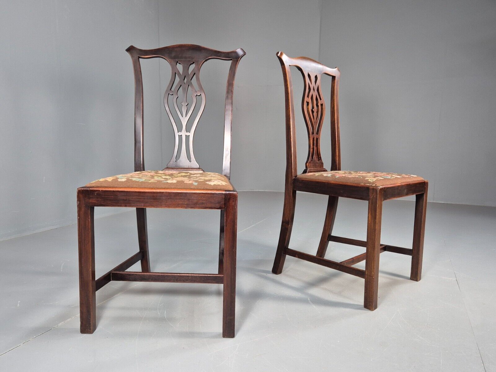 2 Antique Georgian Style Dining Chairs Mahogany Chippendale Style EB9147 VDIN - UKDK FURNITURE