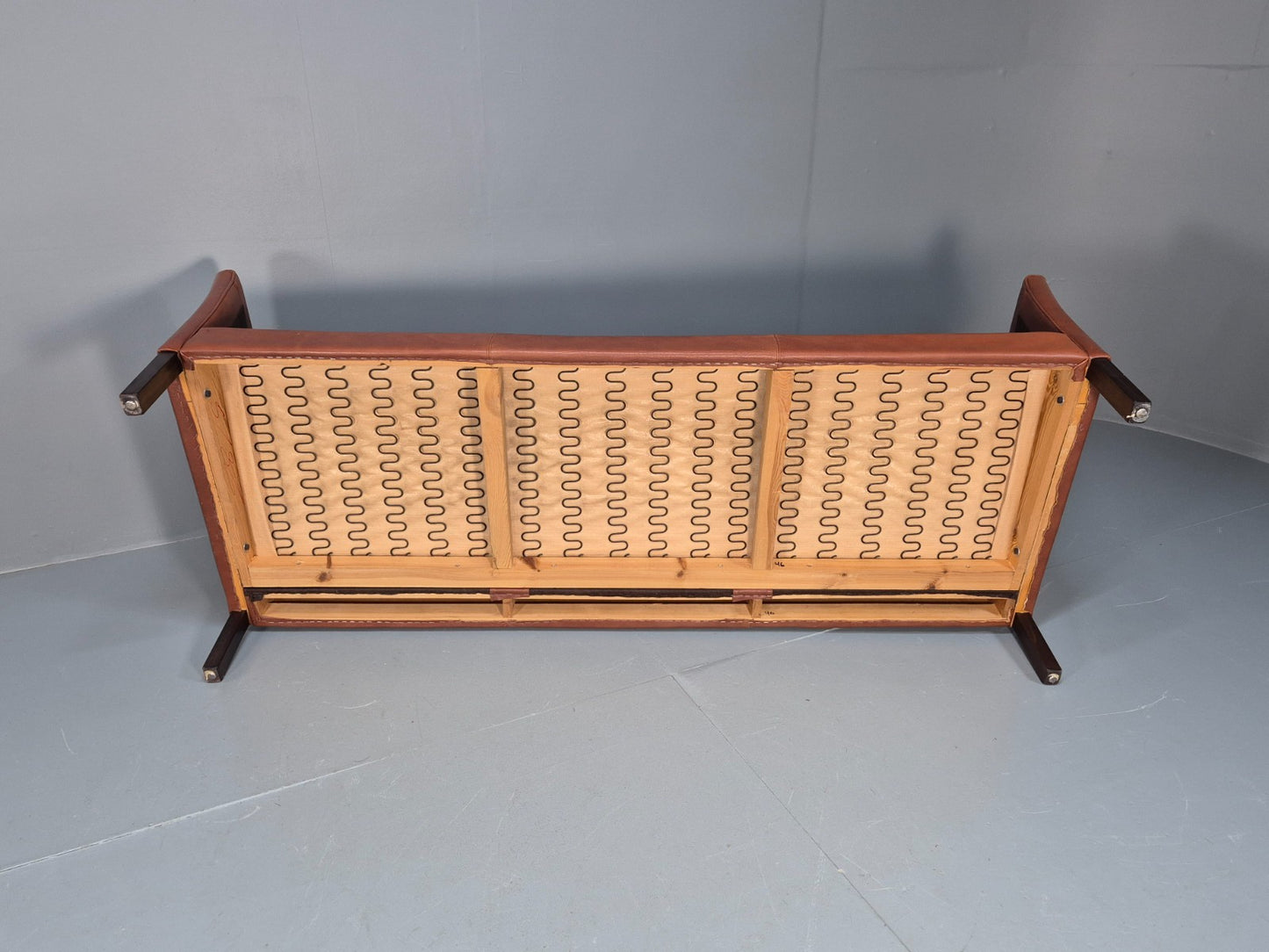 MidCentury Three Seater Sofa Tan Leather Vintage Danish Retro 1970s EB10721 M3SS7