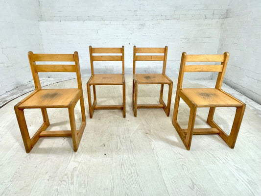 4 Vintage Danish Beech and Plywood School Chairs. Child Size, MCM EB4319 MDIN - UKDK FURNITURE