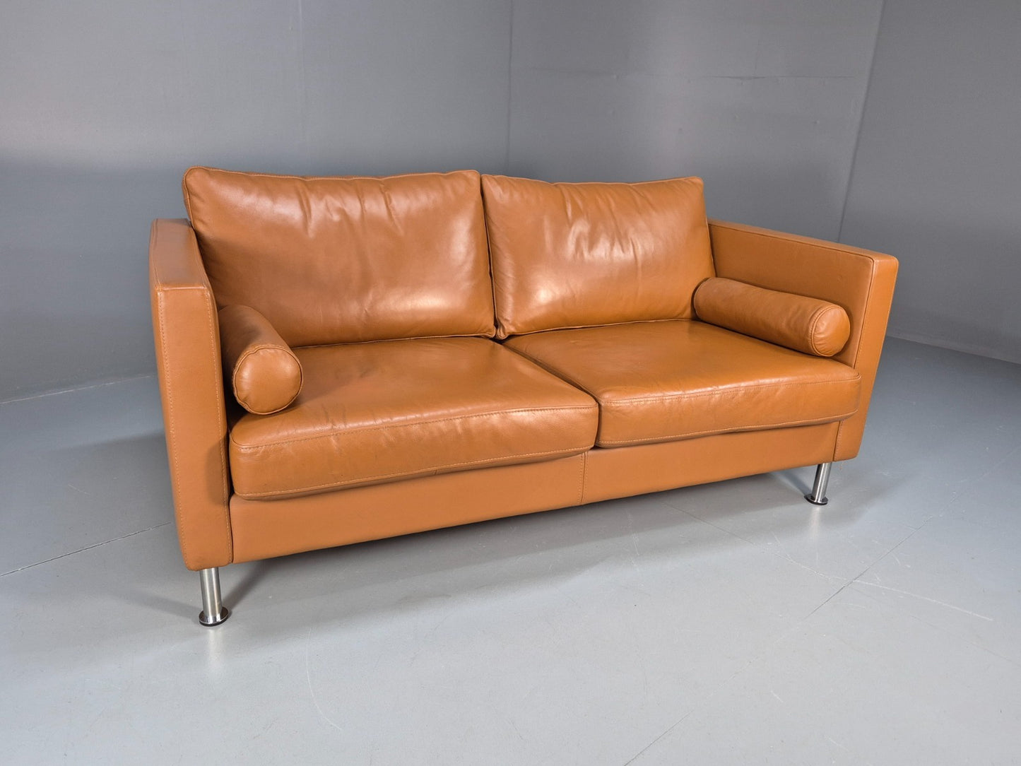 Vintage Tan Leather Two Seater Sofa Danish 1970s Retro Mid Century EB10100 M2SS1