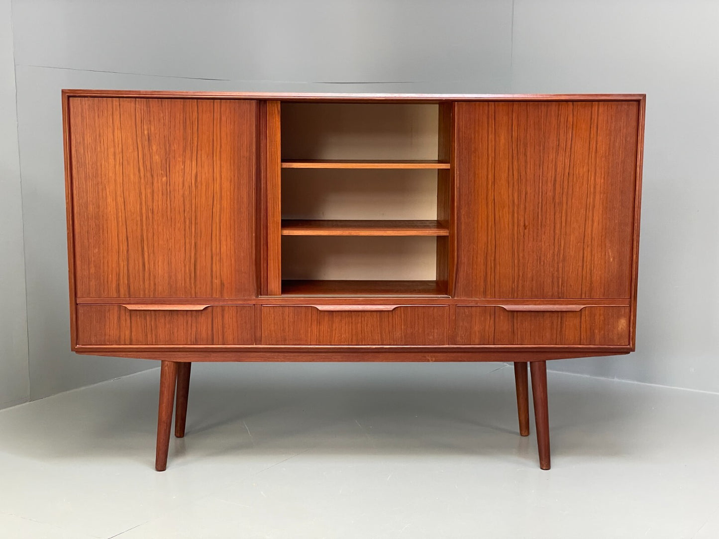 Vintage 1950s Danish Teak Highboard With Shelving Drawers EB8802 MWOO - UKDK FURNITURE