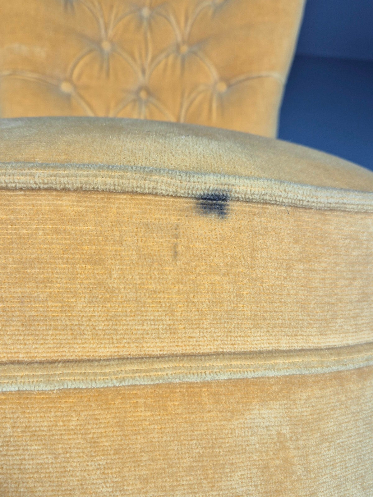 Vintage Yellow Velour Nursing Chair Button Back Tassels Retro EB9700 VCLO - UKDK FURNITURE