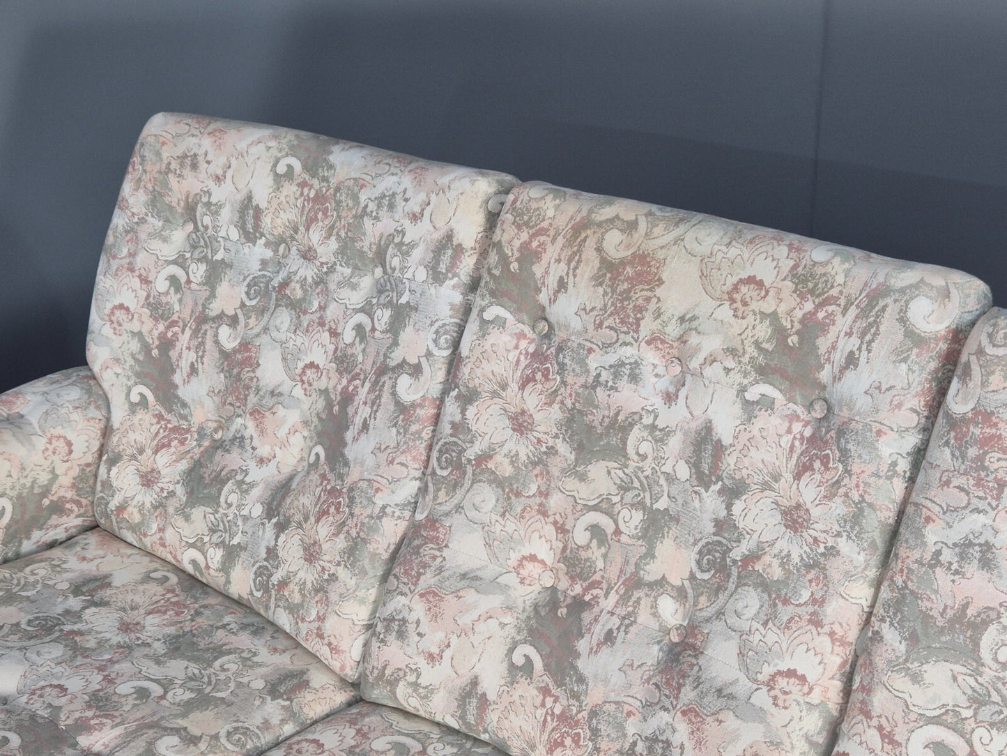 Vintage 1970s Wood Frame 3 Seat Sofa Floral Cotton Upholstery Retro EB9474 M3SS - UKDK FURNITURE