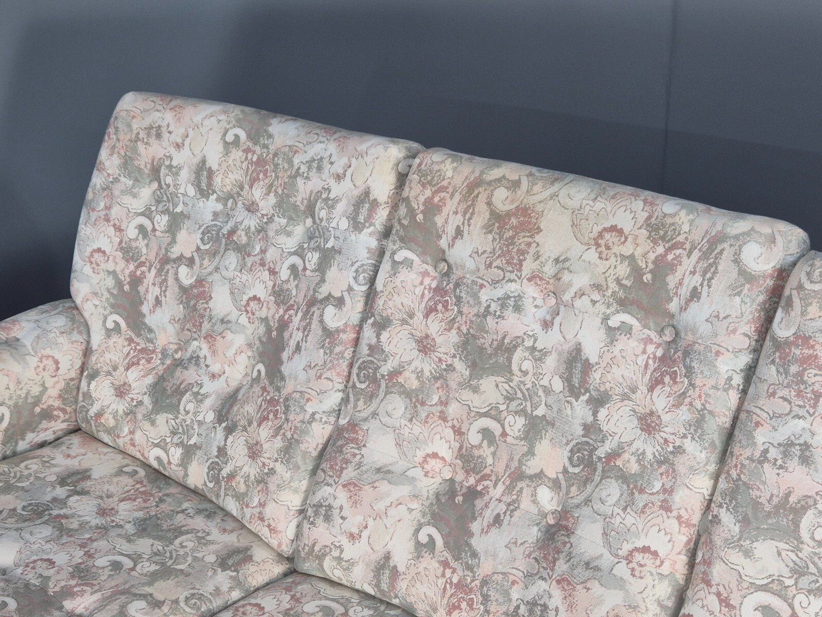 Vintage 1970s Wood Frame 3 Seat Sofa Floral Cotton Upholstery Retro EB9474 M3SS - UKDK FURNITURE