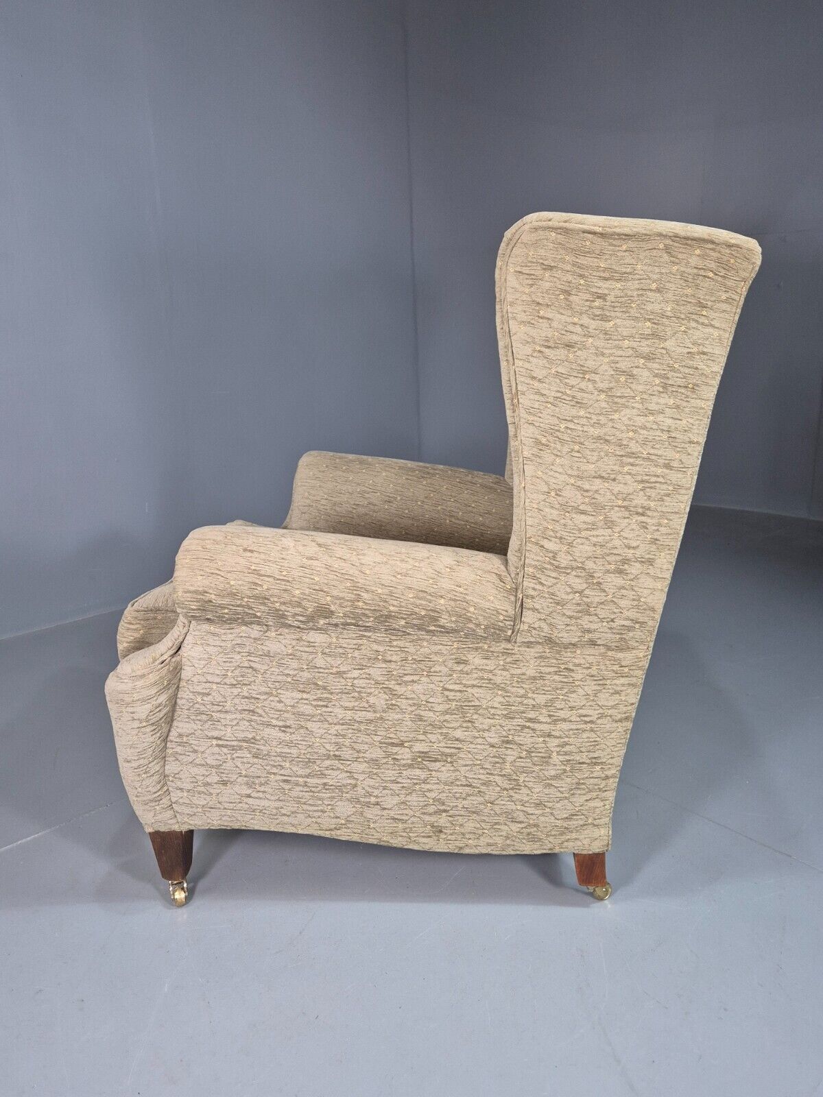 Vintage Wing Back Lounge Chair Chenille Upholstery Edwardian Antique EB7786 MNOR - UKDK FURNITURE