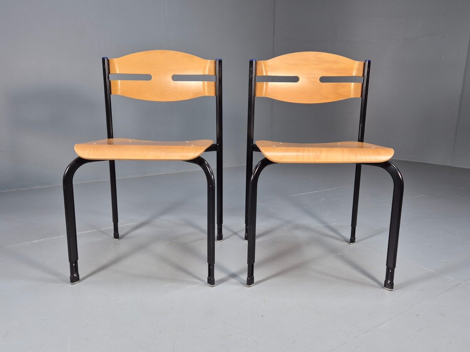 2 Vintage Danish Stacking Chairs Bent Ply Black Metal SIS 1980 Retro EB9098 MSTA - UKDK FURNITURE