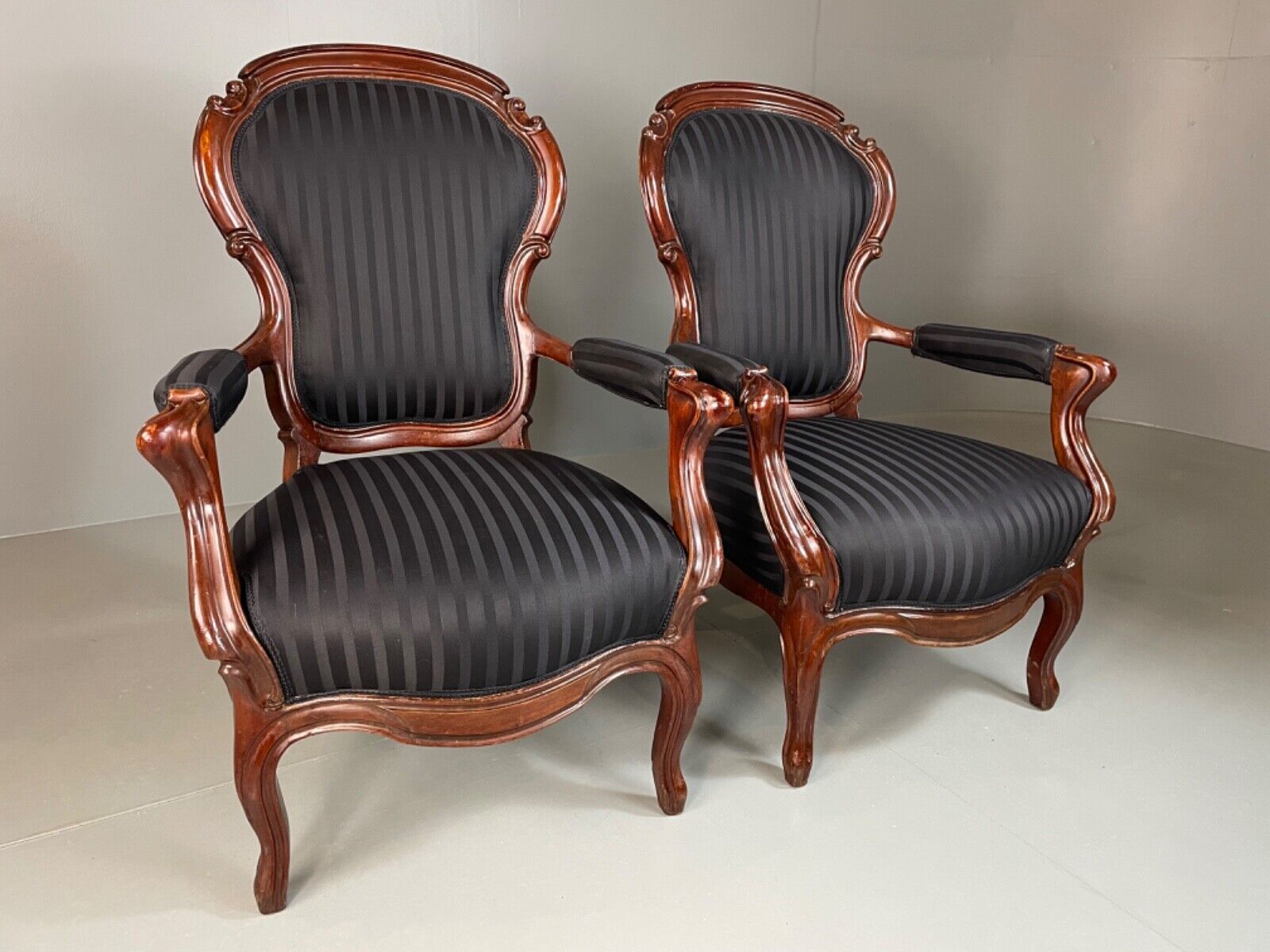 EB4818 Two Danish Balloon back Mahogany Framed Chairs, Antique, Vintage VCAR - UKDK FURNITURE