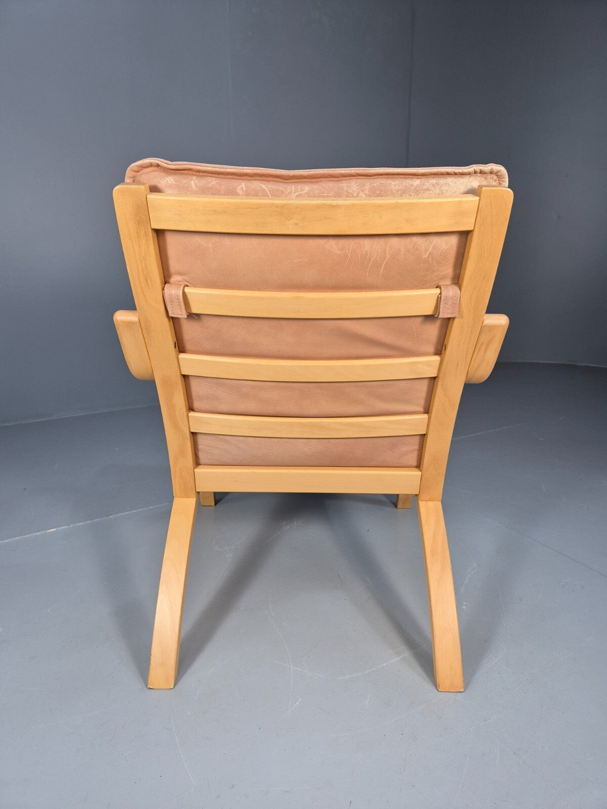 Vintage Stouby Tan Leather and Bentwood Lounge Chair 1980s Retro EB9293 MNOR - UKDK FURNITURE